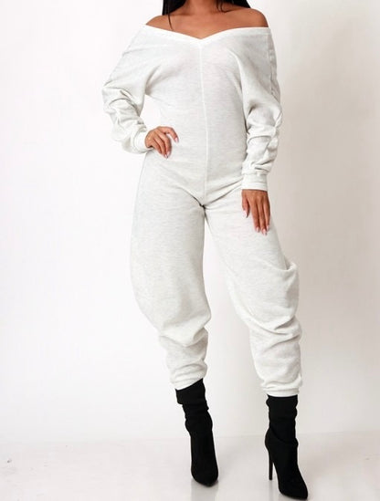 UNDERSTATED off the shoulder jumpsuit