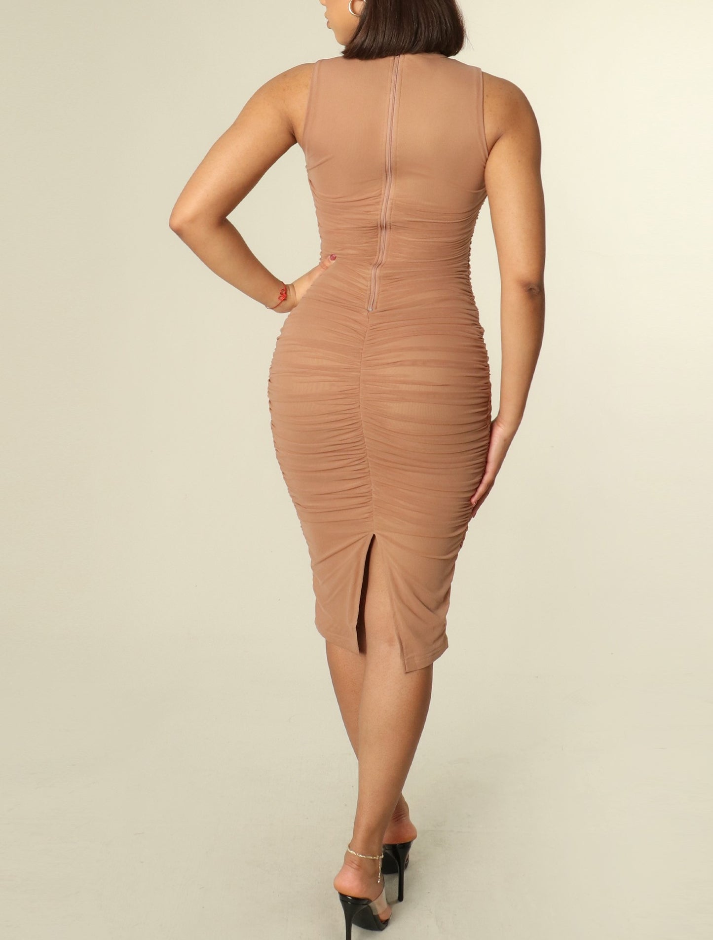 EMBODIED layered mesh midi dress