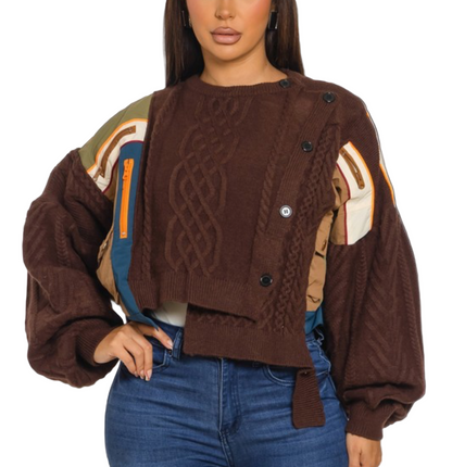 SURE THING mixid media asymmetric sweater ￼