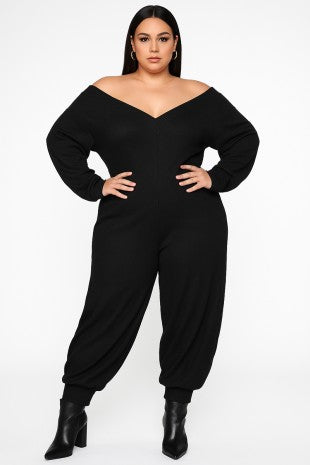 UNDERSTATED off the shoulder jumpsuit