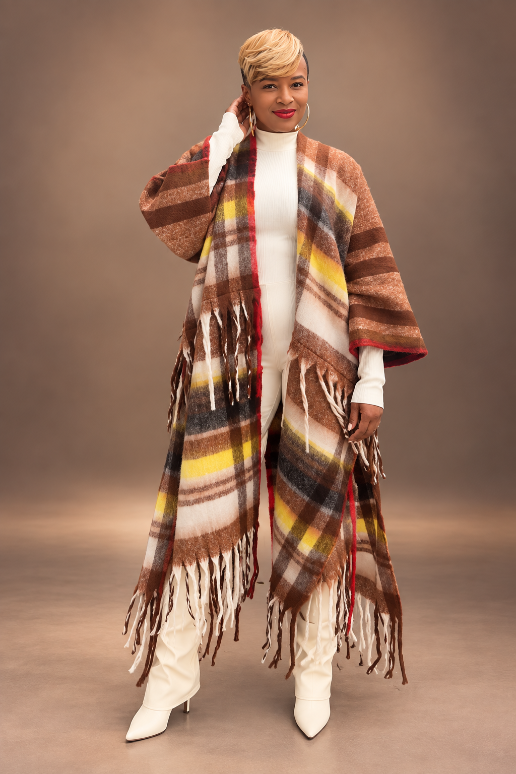 Kyomi Plaid Poncho