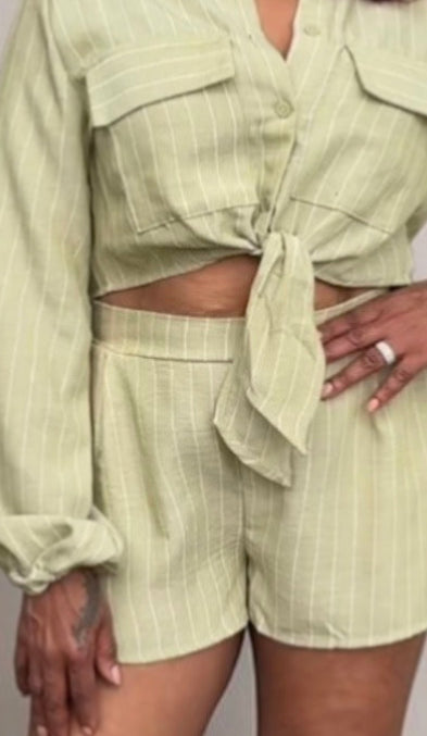 SAGE pinstripe short set