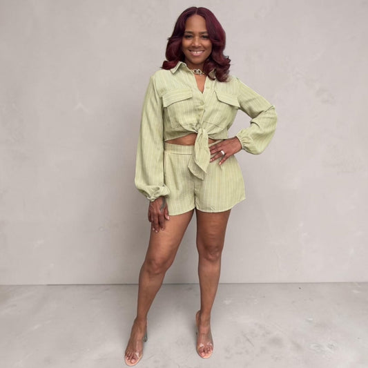 SAGE pinstripe short set