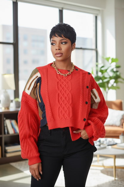 SURE THING mixid media asymmetric sweater ￼