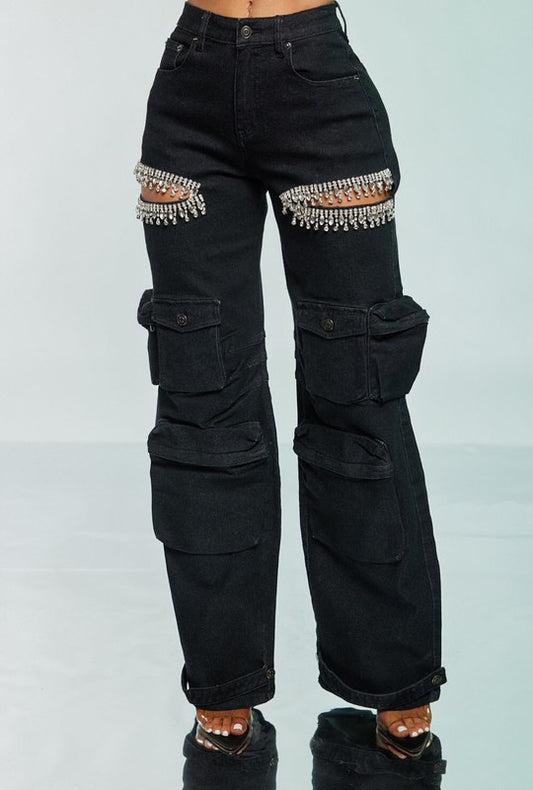 LA DIAMOND bejeweled cargo pants